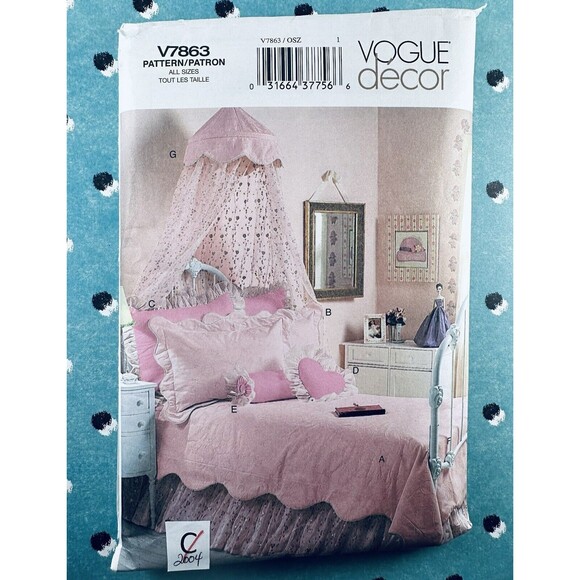 Vogue 7863 Girls' Bedroom Decor, Bedspread, Canopy, Shams, Bed Skirt Pattern - Picture 1 of 2